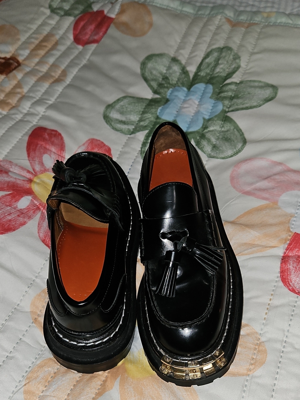 Sandro Black Patent Leather Lug Sole Tassel Loafers - Picture 11 of 11